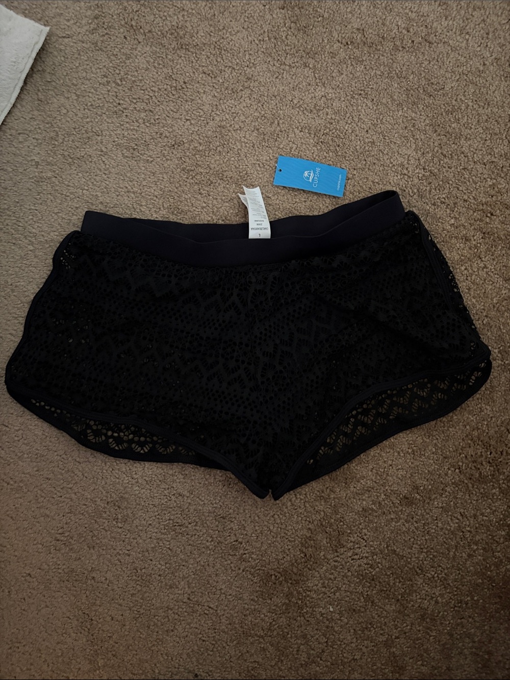 Black Lace Pattern Swim Shorts